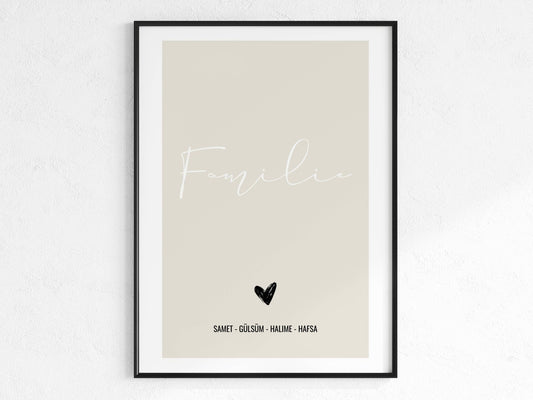 Familien Poster mit Namen  Personalisierbar in Beige