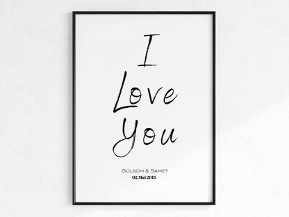 I Love You Poster mit Namen und Datum Personalisierbar