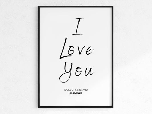 I Love You Poster mit Namen und Datum Personalisierbar