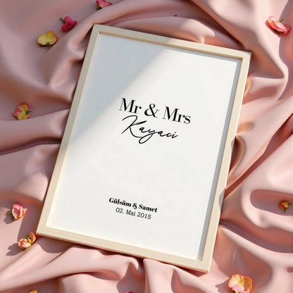 Mr & Mrs Poster mit Namen und Datum Personalisierbar