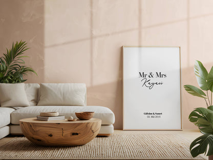 Mr & Mrs Poster mit Namen und Datum Personalisierbar