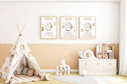 Sure Al-Ikhlas, Sure Al-Falak, Surah An-Nas Kinderposter Set