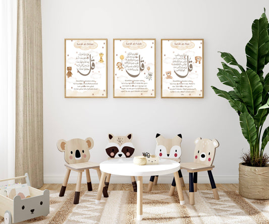 Sure Al-Ikhlas, Sure Al-Falak, Surah An-Nas Kinderposter Set