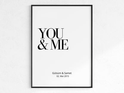 You & Me Poster mit Namen und Datum Personalisierbar