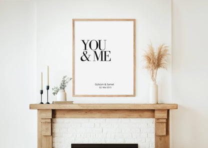 You & Me Poster mit Namen und Datum Personalisierbar