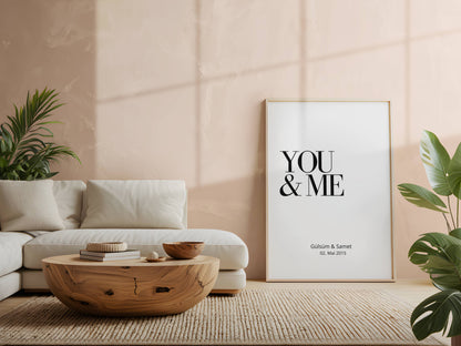You & Me Poster mit Namen und Datum Personalisierbar